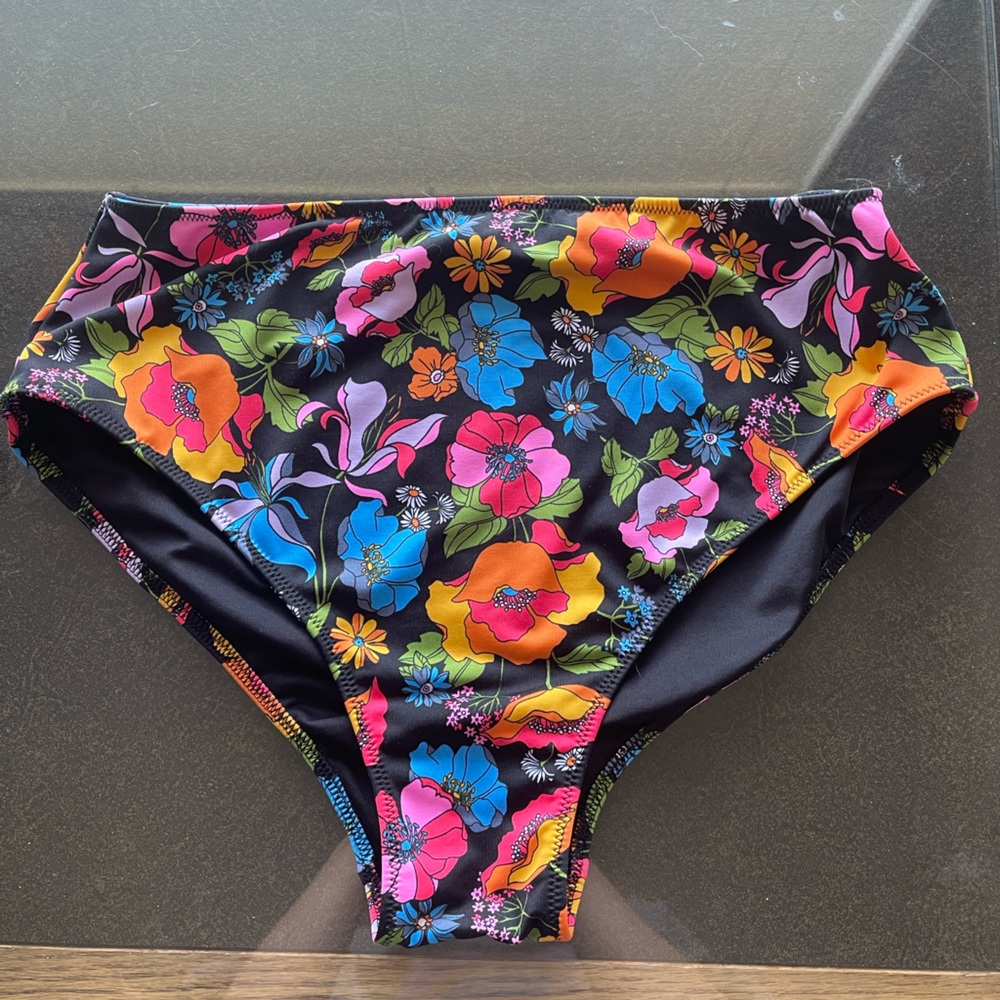 Pink Floral Groovy Full Coverage Swim Bikini Bottoms